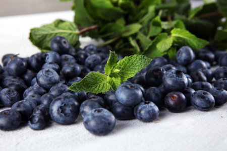 Blueberries  on a rustic table, Healthy eating and nutrition conceptの写真素材