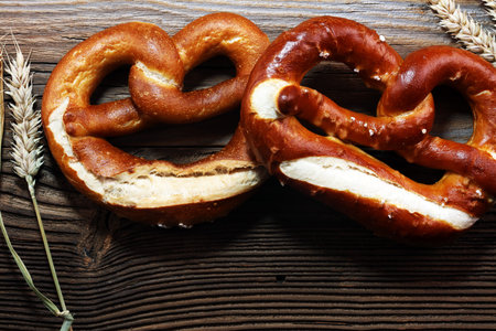 German pretzels with salt close-up on the table.