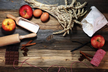 Baking ingredients for homemade pastry. Bake sweet cookies concept.の写真素材