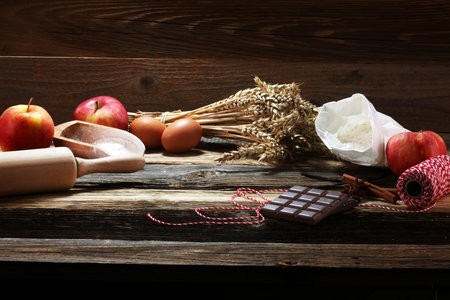 Baking ingredients for homemade pastry. Bake sweet cookies concept.