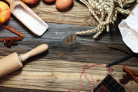 Baking ingredients for homemade pastry. Bake sweet cookies concept.