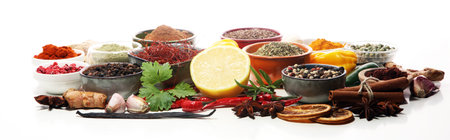 Spices and herbs on table. Food and cuisine ingredients