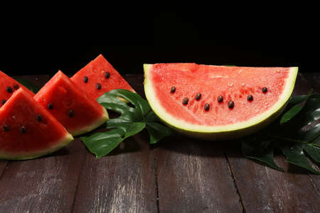watermelon on table. juicy summer fruit in slicesの写真素材