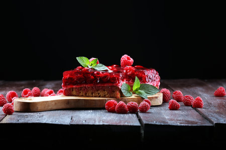 Raspberry Cake for holidays with mint and fresh delicious raspberriesの写真素材