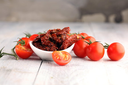 Sun dried tomatoes. tomato halves sun-driedの写真素材
