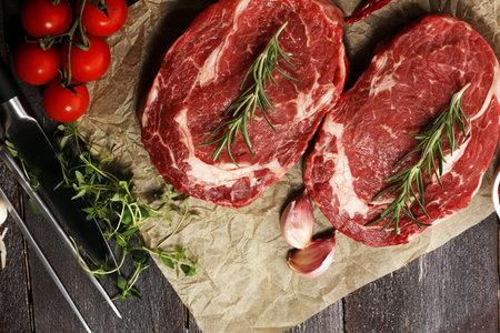 Steak raw. Barbecue Rib Eye Steak, dry Aged Wagyu Entrecote Steak