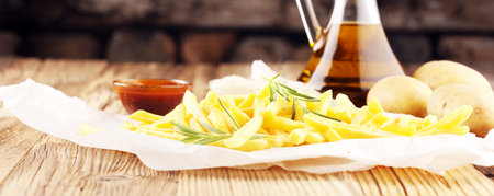 french fries potato with ketchup and mayonnaise