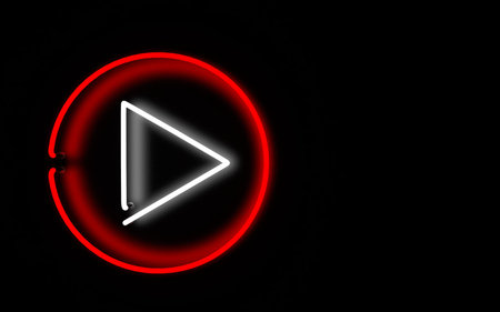 glowing neon light play button. 3d rendering on black background