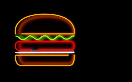 glowing neon light burger. 3d rendering on black backgroundの写真素材