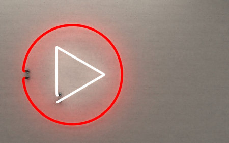 glowing neon light play button. 3d rendering.の写真素材