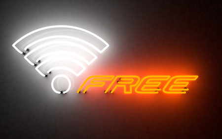 glowing neon light free w-lan. 3d rendering on black background