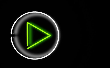 glowing neon light play button. 3d rendering on black background