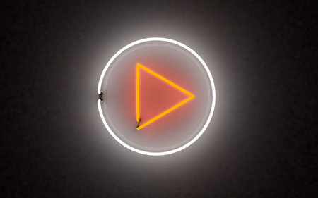 glowing neon light play button. 3d rendering on black background