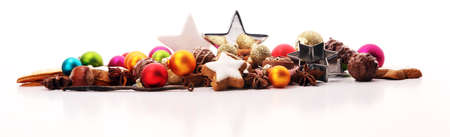 Baking christmas cookies. chocolate, cinnamon stars and spicesの写真素材