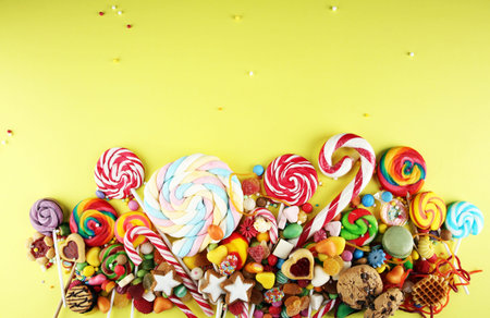 candies with jelly and sugar. colorful array of different childs sweets and treats