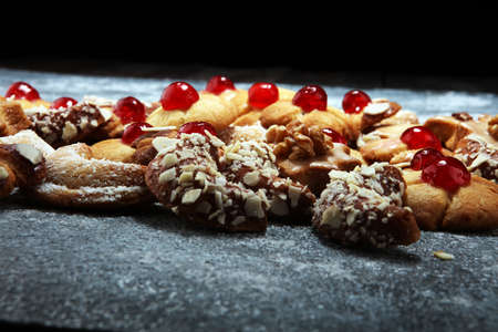 cookies, nuts and gingerbread a christmas bakery concept. xmas cookies.の写真素材