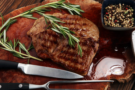 Barbecue Rib Eye Steak. Black Angus Prime meat steaks Machete, Striploin, Rib eye, Tenderloin fillet...