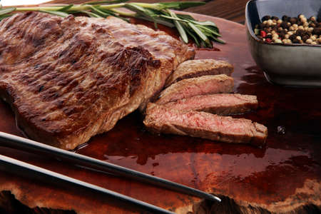 Barbecue Rib Eye Steak. Black Angus Prime meat steaks Machete, Striploin, Rib eye, Tenderloin fillet mignonの写真素材