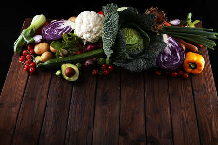 Composition with variety of raw organic vegetables and fruits. Balanced dietの写真素材