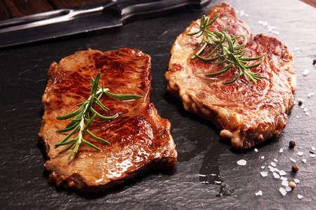 Barbecue Rib Eye Steak. Black Angus Prime meat steaks Machete, Striploin, Rib eye, Tenderloin fillet mignonの写真素材