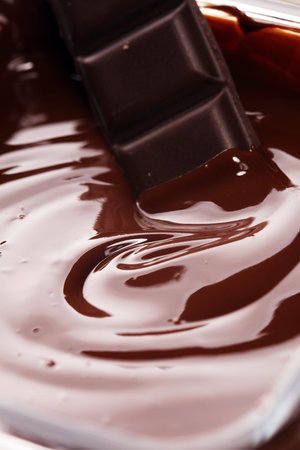 Melting chocolate, melted delicious chocolate for praline icing confectionery. swirl of chocolate