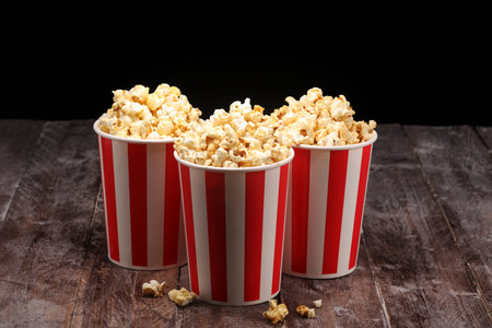 Cinema concept with popcorn. sweet popcorn in boxの写真素材