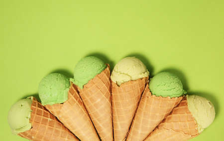 Ice cream Green tea matcha mint ice cream with coconut milk. Icecream, frozen.の写真素材