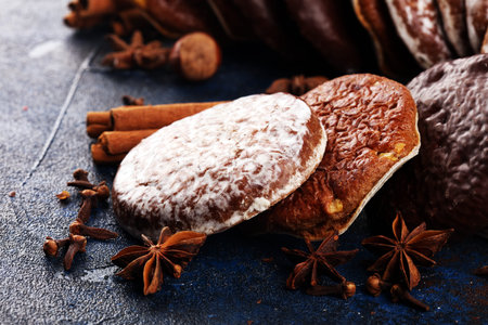 Typical German Gingerbreads such as Lebkuchen and Aachener Printen. christmas cookies with spices.