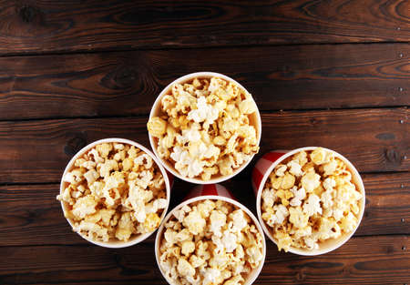 Cinema concept with popcorn. sweet popcorn in boxの写真素材