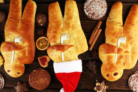 stutenkerl or weckmann. baked traditional german pastery. hefemann for st nicholasの写真素材
