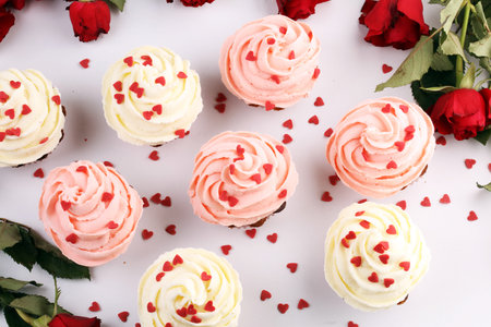 Delicious cupcake for Valentine Day. Love concept cupcakes vor Valentine