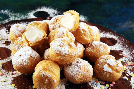 Fresh Mini Cream Puffs. Cream biscuit bakery filled with vanilla cream