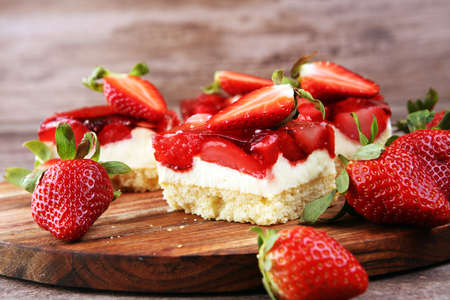 strawberry cake and many fresh strawberriesの写真素材