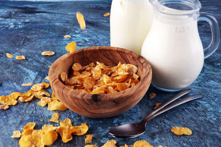 Healthy Corn Flakes with Milk for Breakfast in a bowlの写真素材