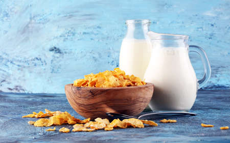 Healthy Corn Flakes with Milk for Breakfast in a bowlの写真素材