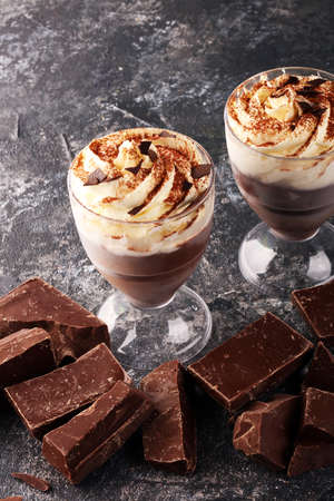 hot chocolate with cocoa and whipped cream. sweet chocolate drinkの写真素材