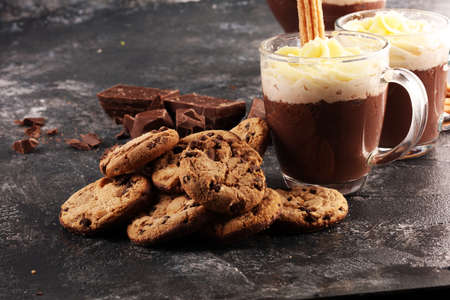 hot chocolate with cocoa and whipped cream. sweet chocolate drinkの写真素材