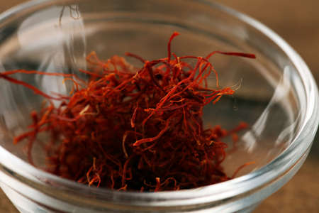Kesar, Saffron, Crocus Sativus on rustic table, Pile of Saffronの写真素材