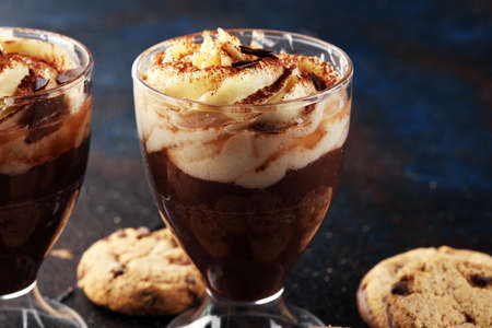 hot chocolate with cocoa and whipped cream. sweet chocolate drinkの写真素材