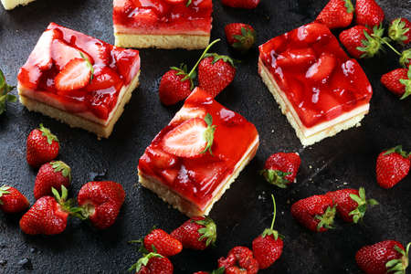 strawberry cake and many fresh strawberriesの写真素材
