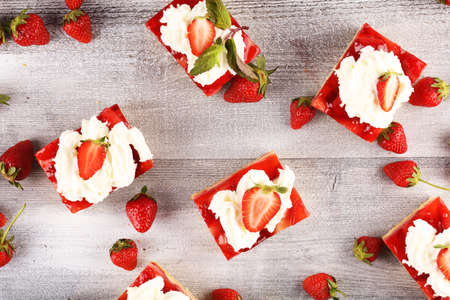 strawberry cake and many fresh strawberriesの写真素材