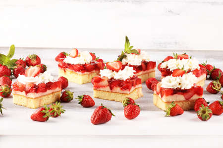 strawberry cake and many fresh strawberriesの写真素材