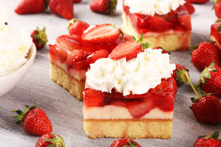 strawberry cake and many fresh strawberriesの写真素材