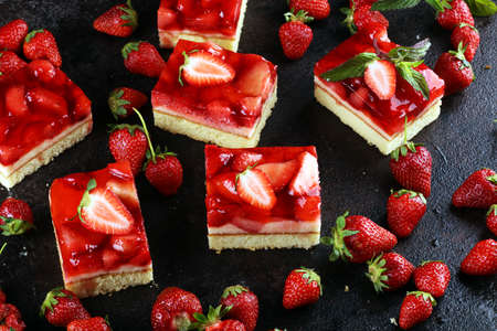 strawberry cake and many fresh strawberriesの写真素材