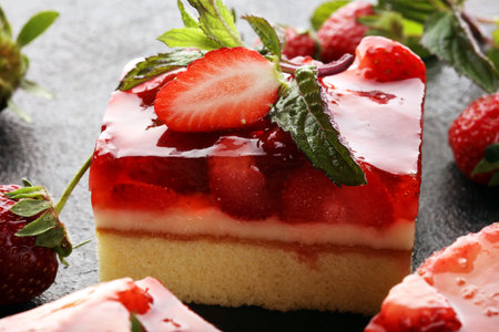 strawberry cake and many fresh strawberries