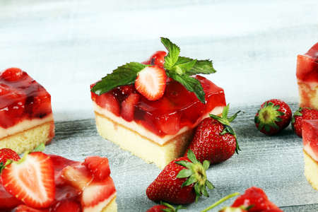 strawberry cake and many fresh strawberriesの写真素材