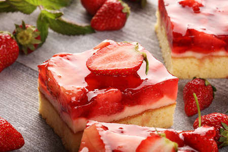 strawberry cake and many fresh strawberriesの写真素材