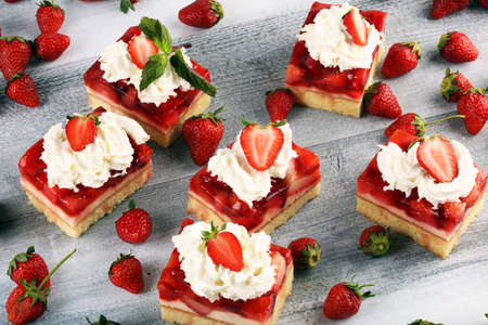 strawberry cake and many fresh strawberriesの写真素材