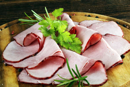 Holiday glazed sliced ham or boiled Ham Slicesの写真素材