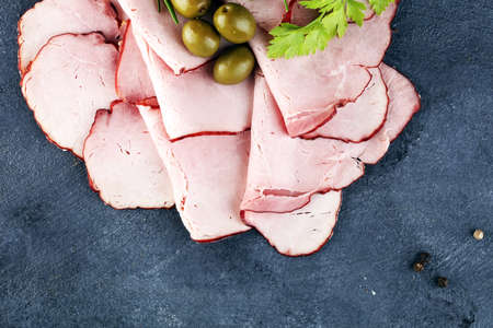 Holiday glazed sliced ham or boiled Ham Slicesの写真素材
